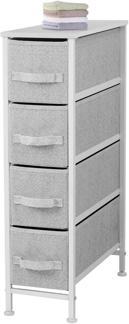Narrow 4 Drawer Vertical Storage Tower with Fabric Bins P391719