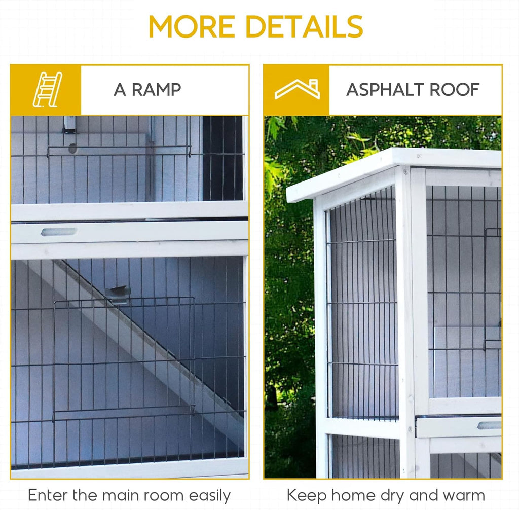 White 2-Story Large Rabbit Hutch with 2 Removable No-Leak Trays M96958