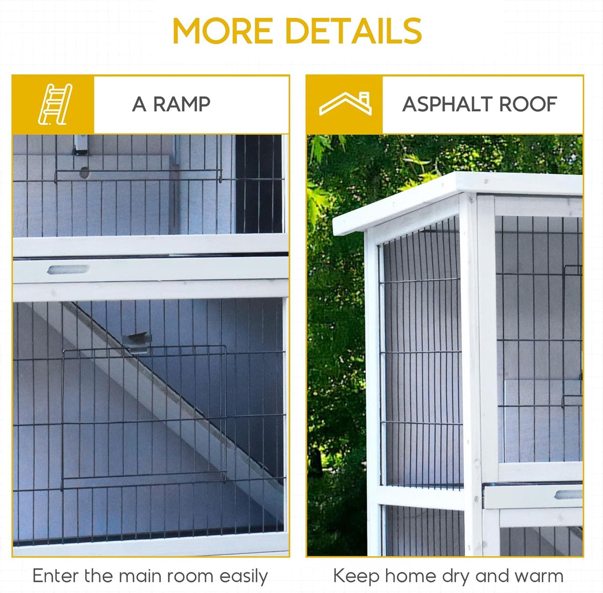 White 2-Story Large Rabbit Hutch with 2 Removable No-Leak Trays M96958