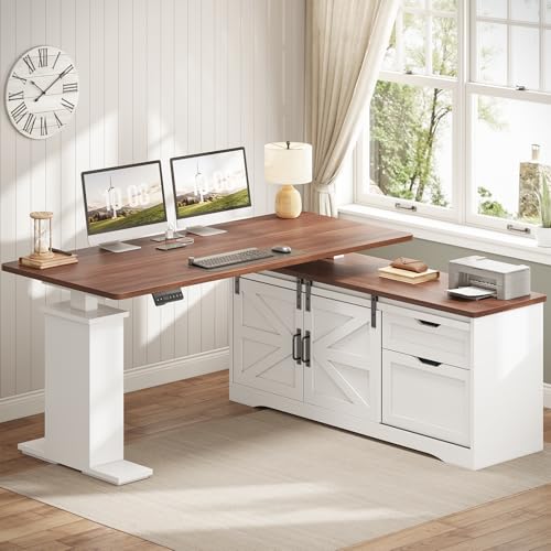 Black L Shaped Standing Desk with Storage Drawers and Power Outlets U916756
