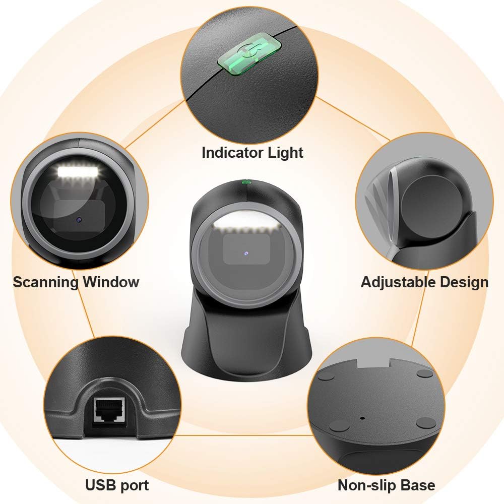 Desktop Barcode Scanner, Omnidirectional Hands-Free USB Wired V45874