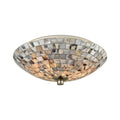 Two Light Geometric Flush Mount with Gray Capiz Shells Satin Nickel P42646