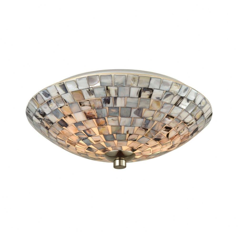 Two Light Geometric Flush Mount with Gray Capiz Shells Satin Nickel P42646