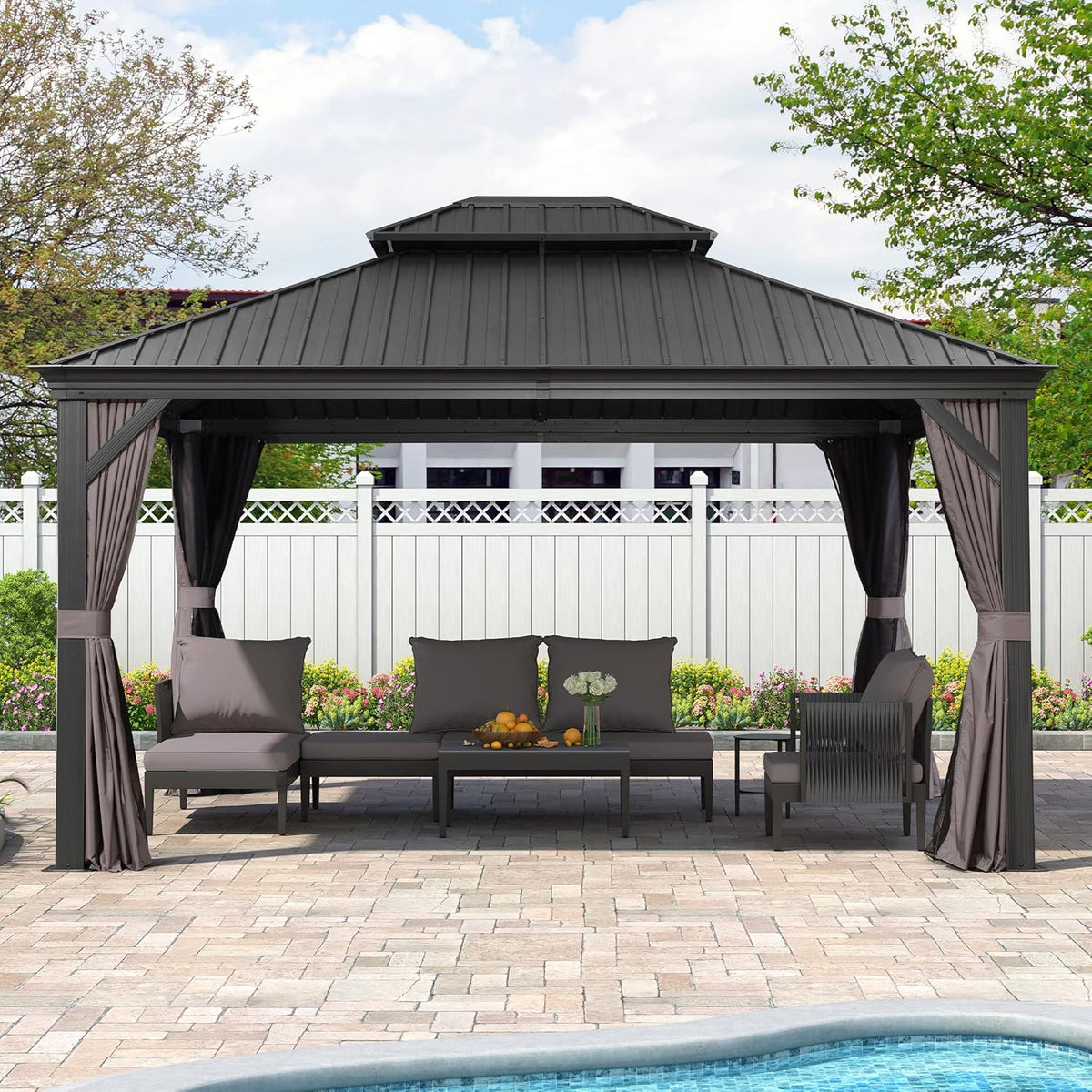 12' X 14' Grey Aluminum Hardtop Gazebo A121