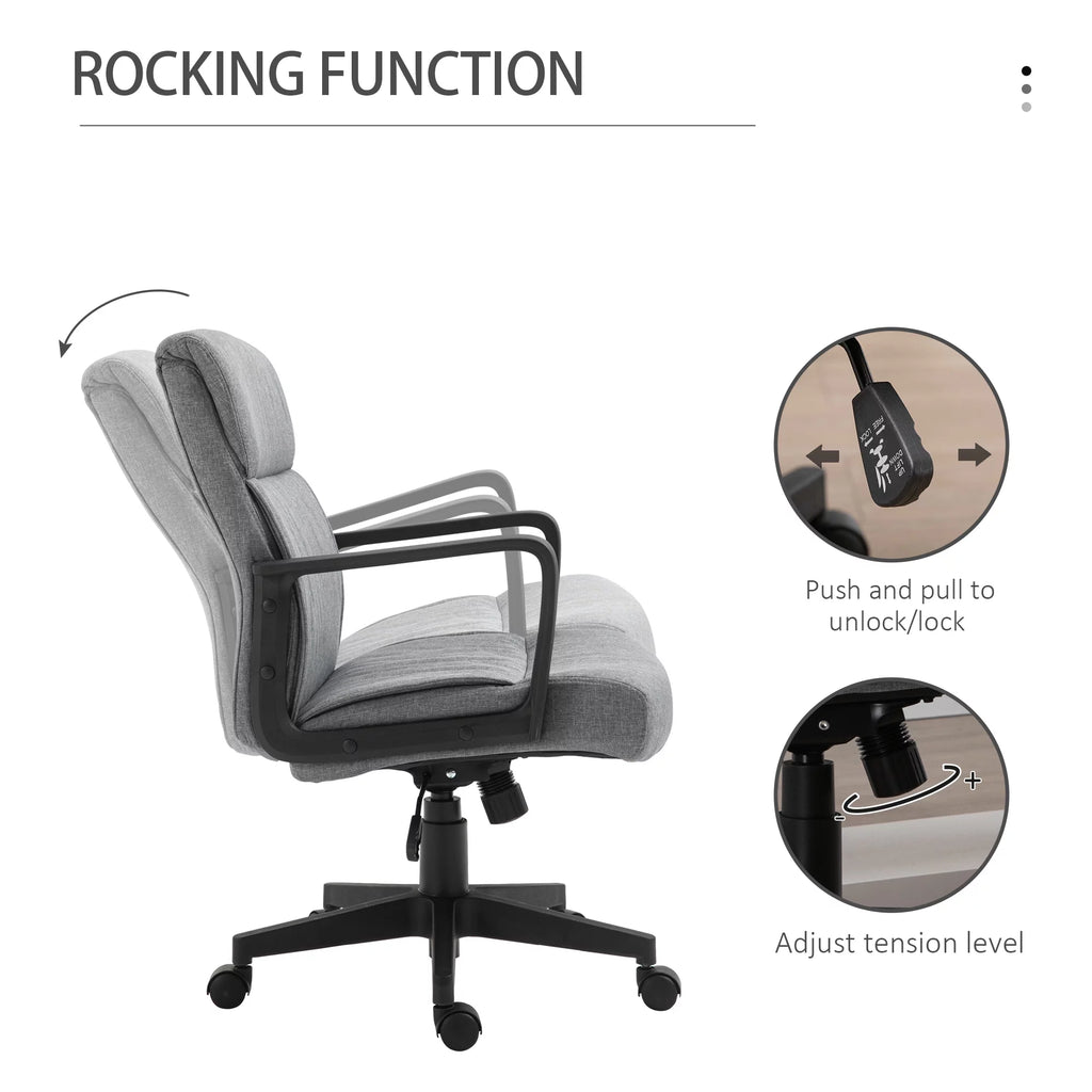 Height Adjustable Linen Fabric Desk Task Chair with 360° Swivel Wheels O400