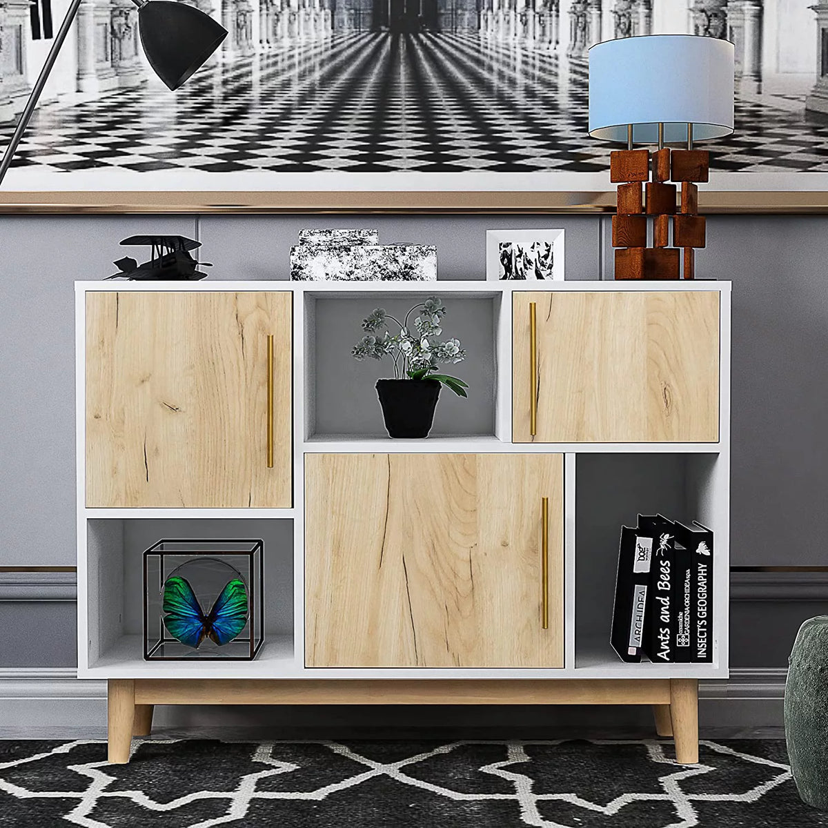 White and Oak Storage Cabinet with Door J92433