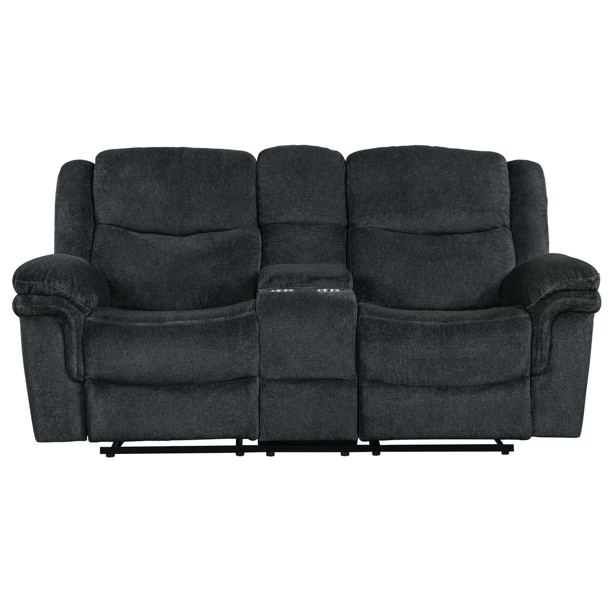 Dark Blue Manual Reclining Sofa with Cup Holders Y38382