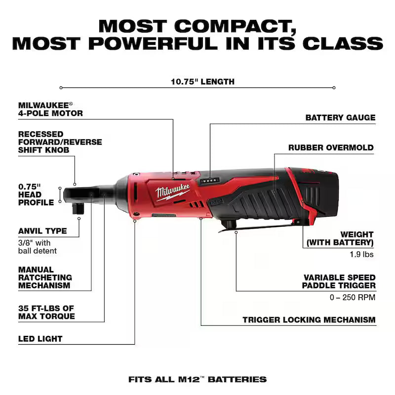12V Cordless 1/4 in. and 3/8 in. Ratchet Combo Kit with 2.0Ah Batteries E554