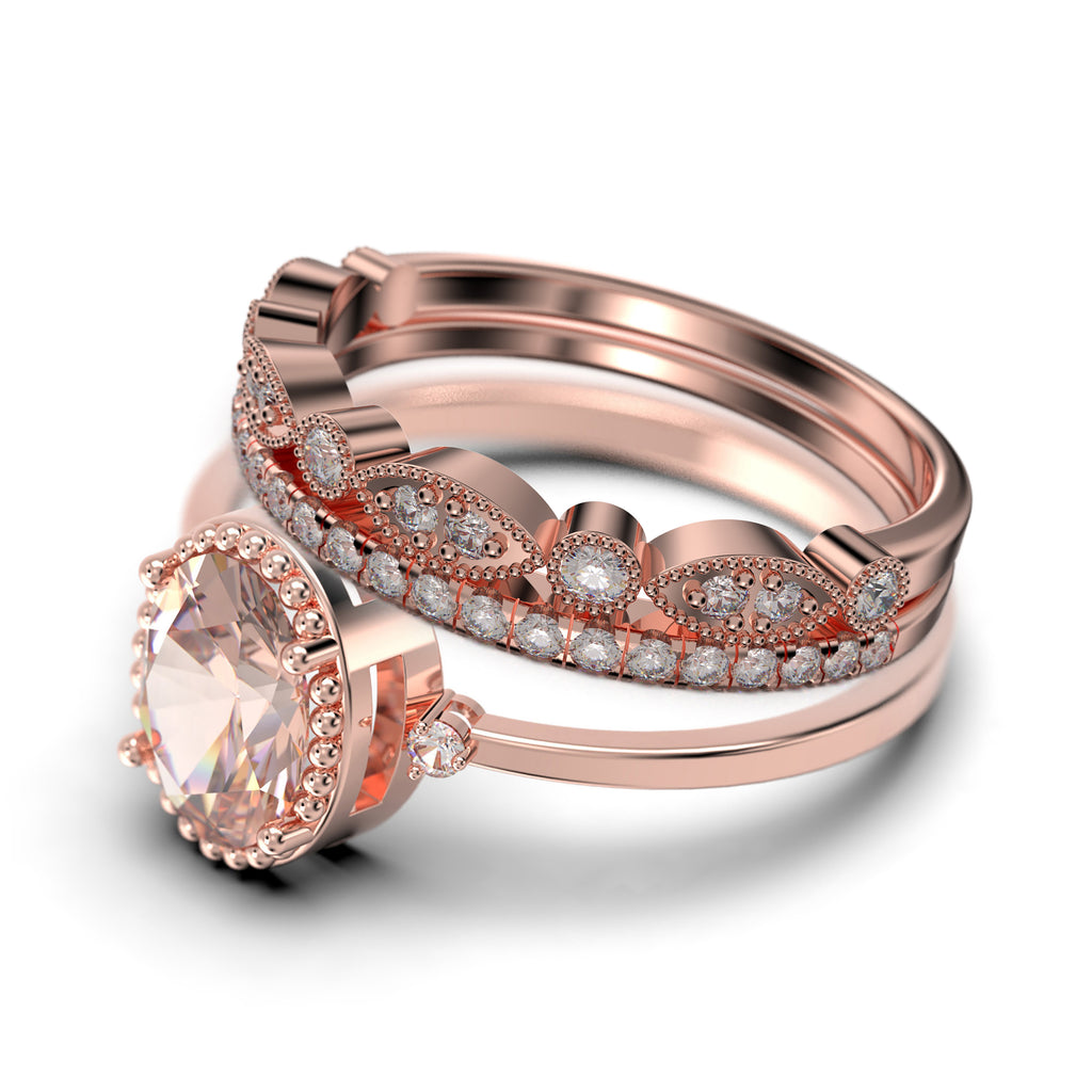 2.35 Carat Oval Cut Morganite And Diamond Moissanite Engagement Ring In 925 Sterling Silver With 18k Rose Gold Plating K965