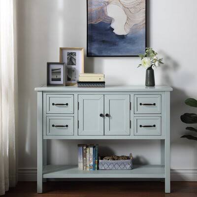 Light Blue 4 Drawers Console Table with Cabinet and Shelf G6782