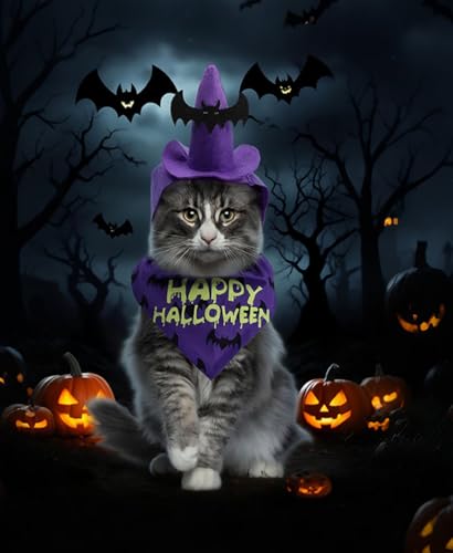 Dog Halloween Costumes 2Pcs Set Witch Hat and Bandana Black U5195