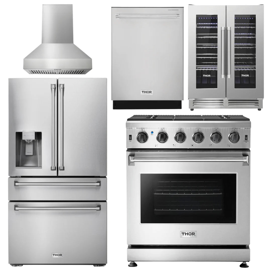 30 Propane Gas Range, Range Hood, Refrigerator, Dishwasher, Wine Cooler X20812