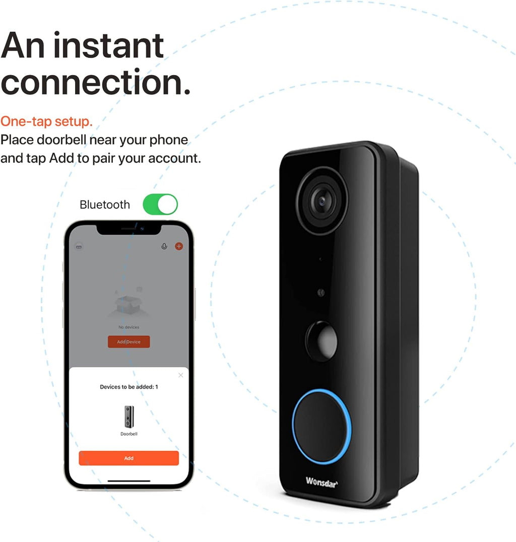 Black Video Doorbell Camera with Chime, 1080P Wireless WiFi, IP66 Waterproof, Two-Way Audio J4629