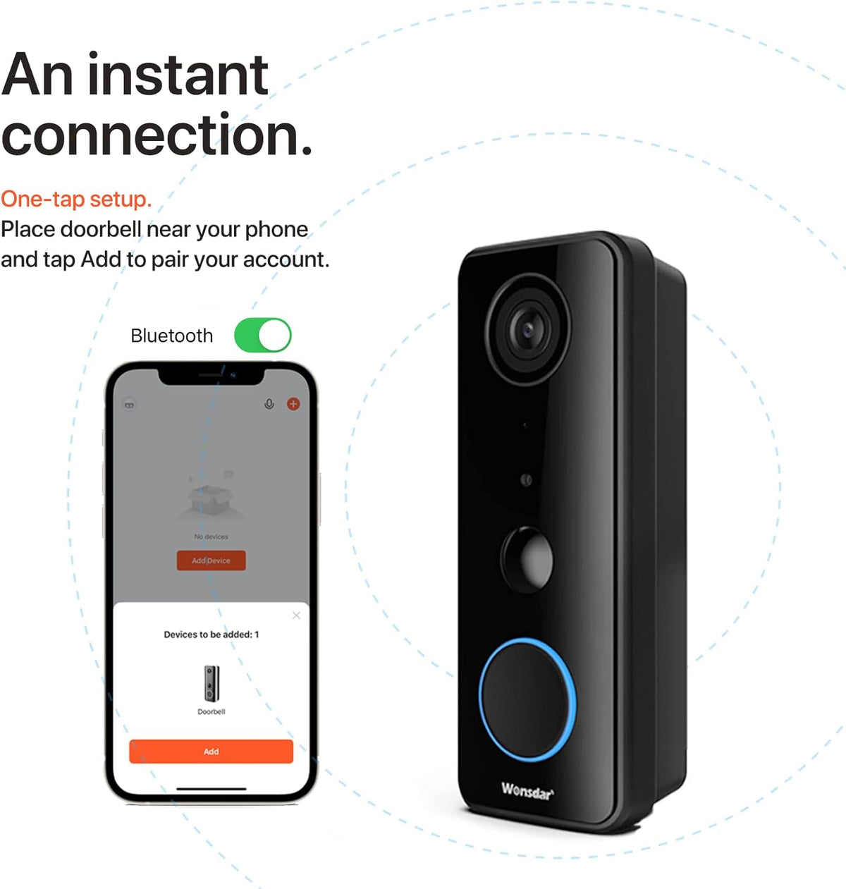 Black Video Doorbell Camera with Chime, 1080P Wireless WiFi, IP66 Waterproof, Two-Way Audio J4629