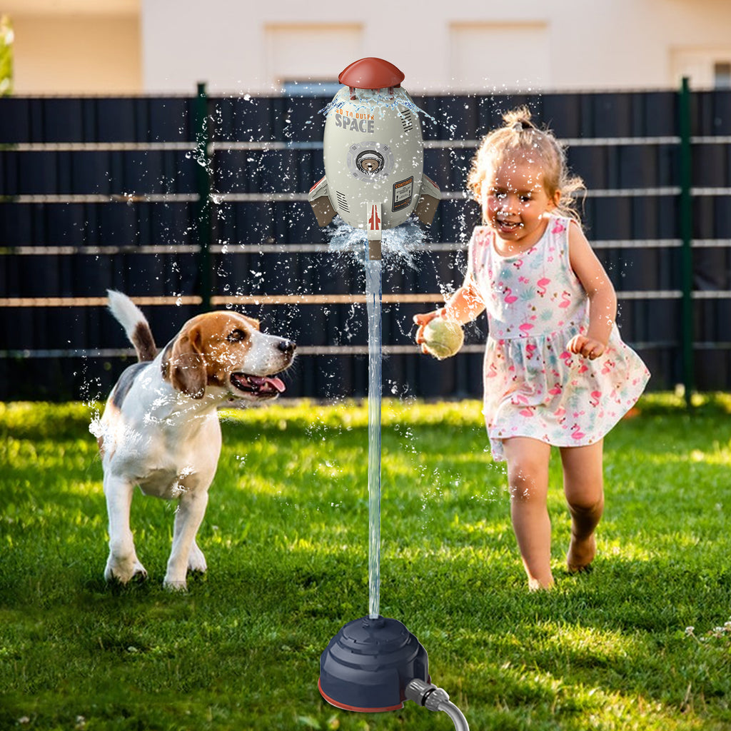 Rocket Outdoor Water Toys Sprinkler 360-Degree Rotation Attaches to Garden Hose L587