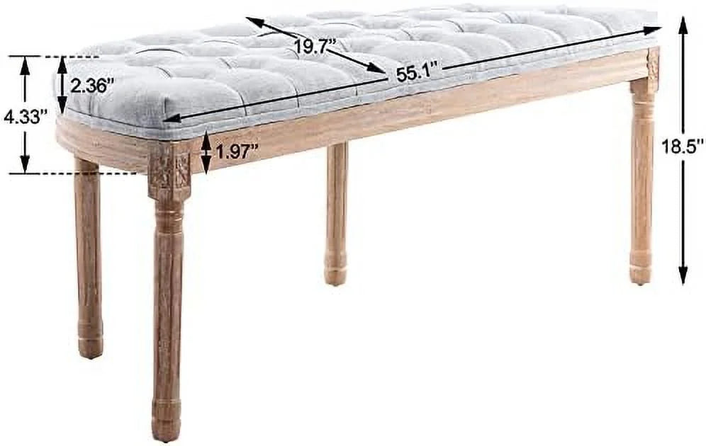 55" Beige Tufted Halfmoon Entryway Bench C737244