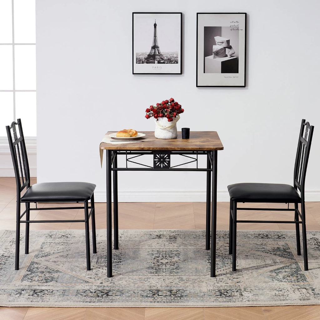3-Piece Dining Table Set with 2 Black Chairs V724