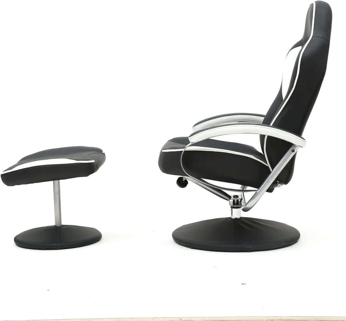Black PU Racing Recliner Chair Set with Ottoman R506