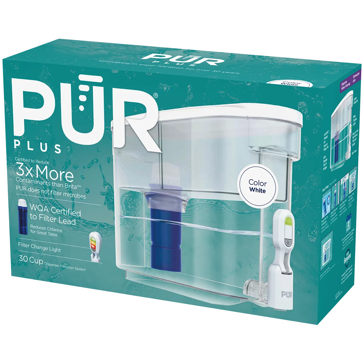 30 Cup Water Filter Dispenser with Filter, Dishwasher Safe, White K850322