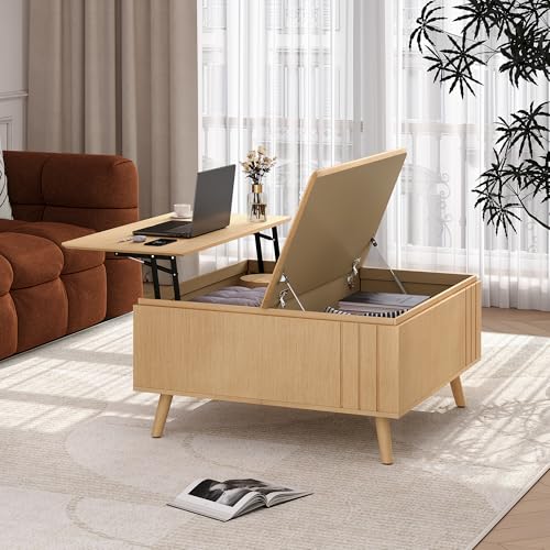 Round Storage Coffee Table with Sliding Cabinet Door, Walnut B911