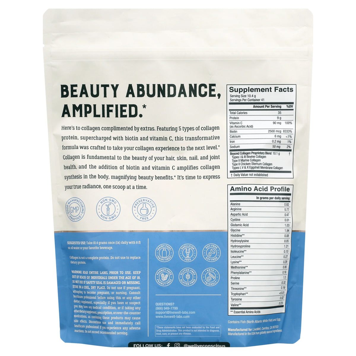 Beyond Collagen Powder with Biotin & Vitamin C, 10g, 41 Servings Y996687