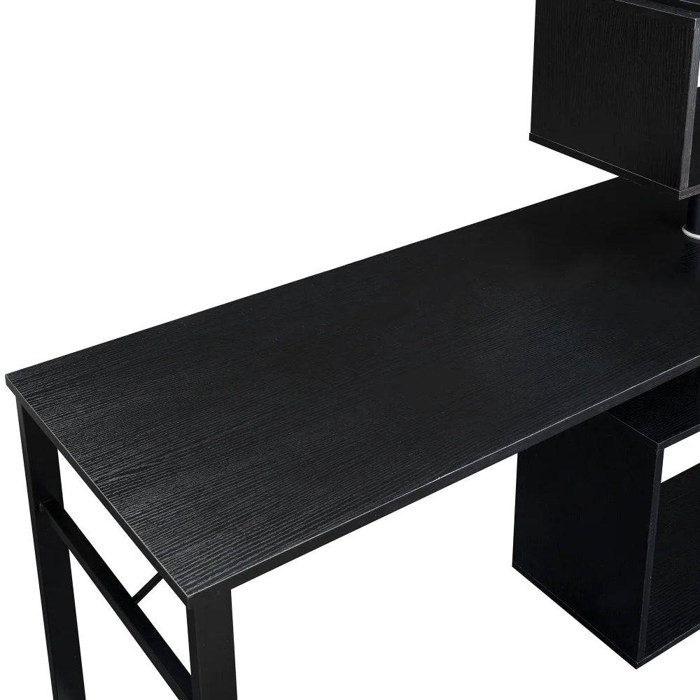 L-Shaped Corner Computer Desk with 5-Tier Bookshelf Black L2371