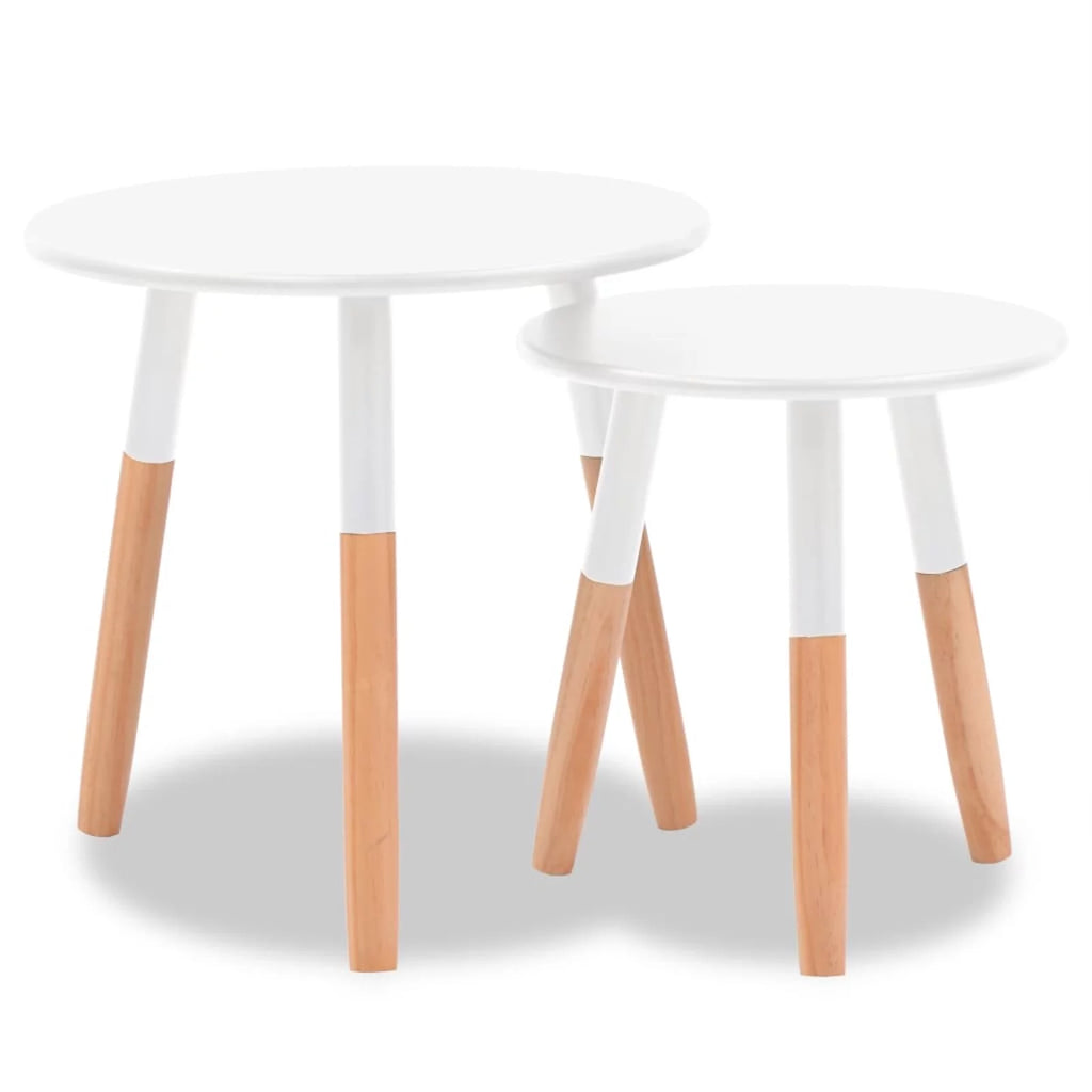 White 2 Piece Solid Pinewood Side Table Set W63398