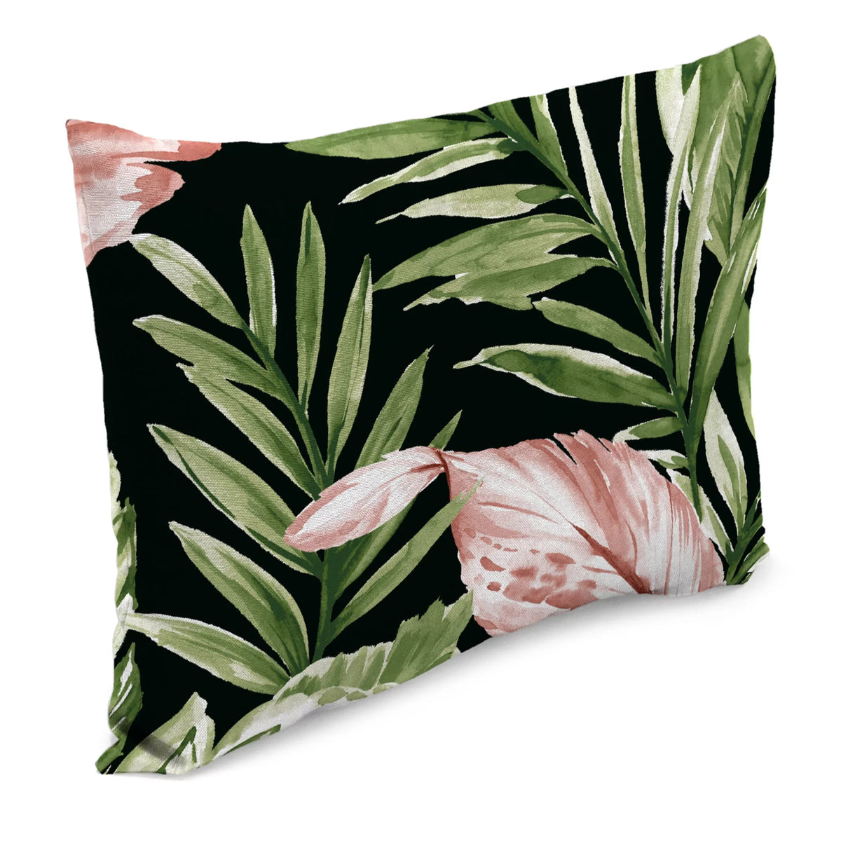 Midnight Green Leaves Rectangular Outdoor Lumbar Throw Pillow 2 Pack A4936