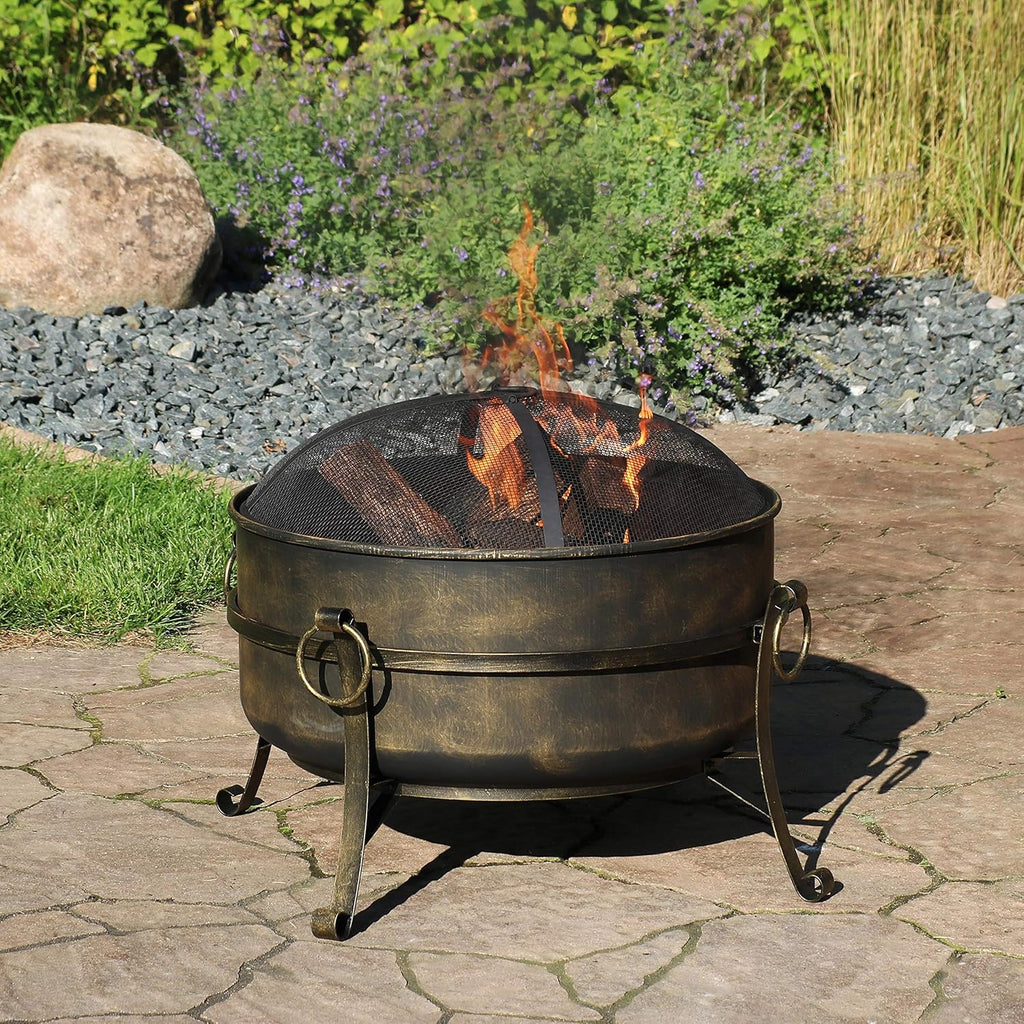 24-Inch Wood-Burning Fire Pit with Spark Screen, Poker, and Grate R544