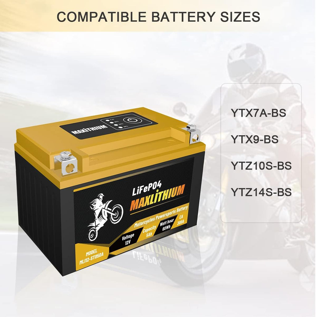 12V 5Ah 300A Lithium Powersports Battery with Battery State-of-charge Indicator W9294