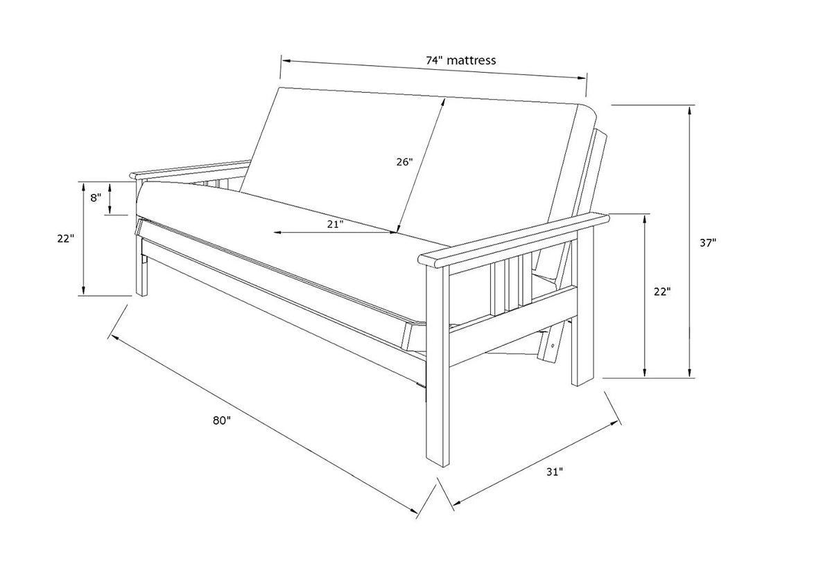 Full Futon with Fabric Mattress in Gray Stone E2080