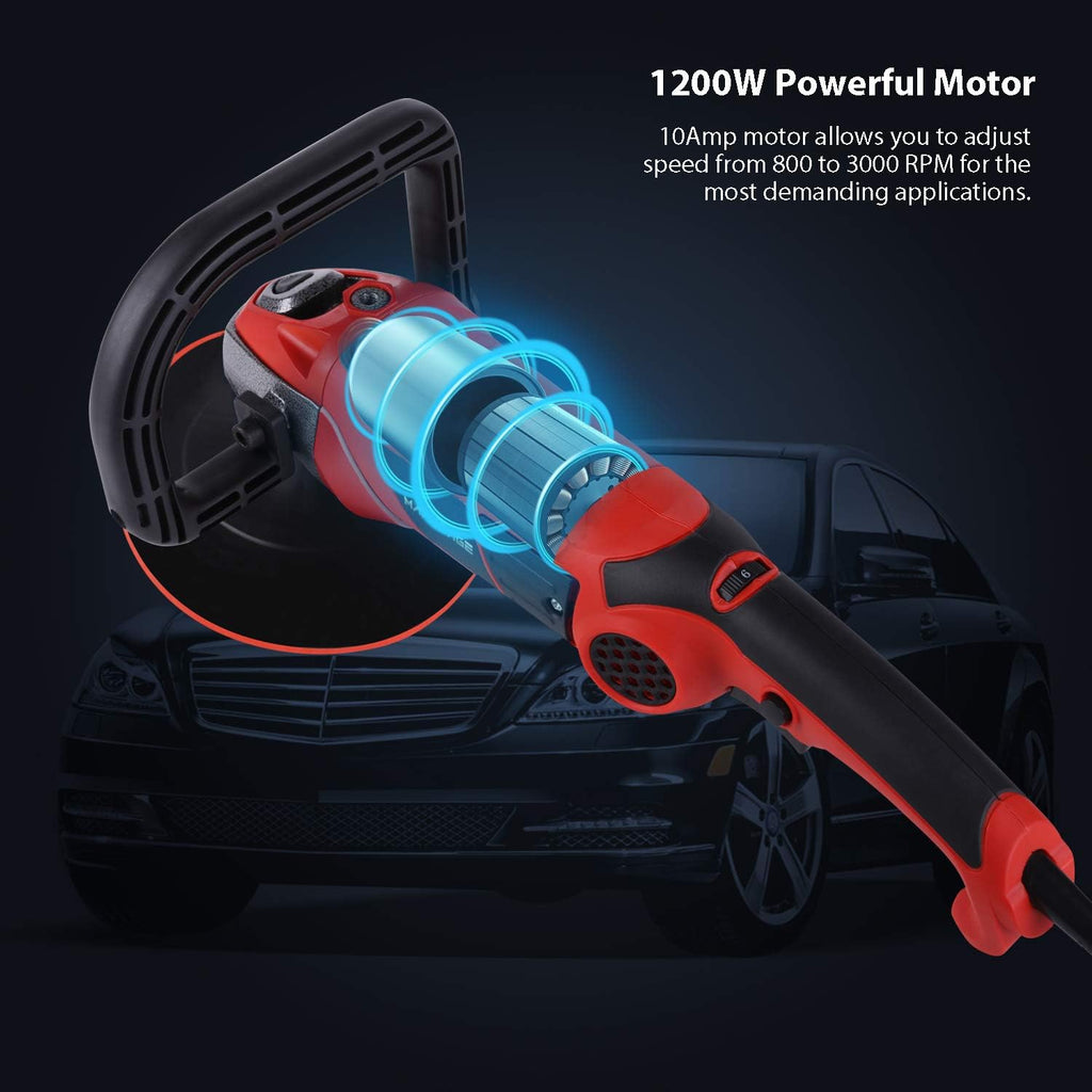 7-Inch Rotary Buffer Polisher, 10Amp Variable Speed Car Polisher, D Shape Detachable Handle, Wool Polishing Wheel U557563