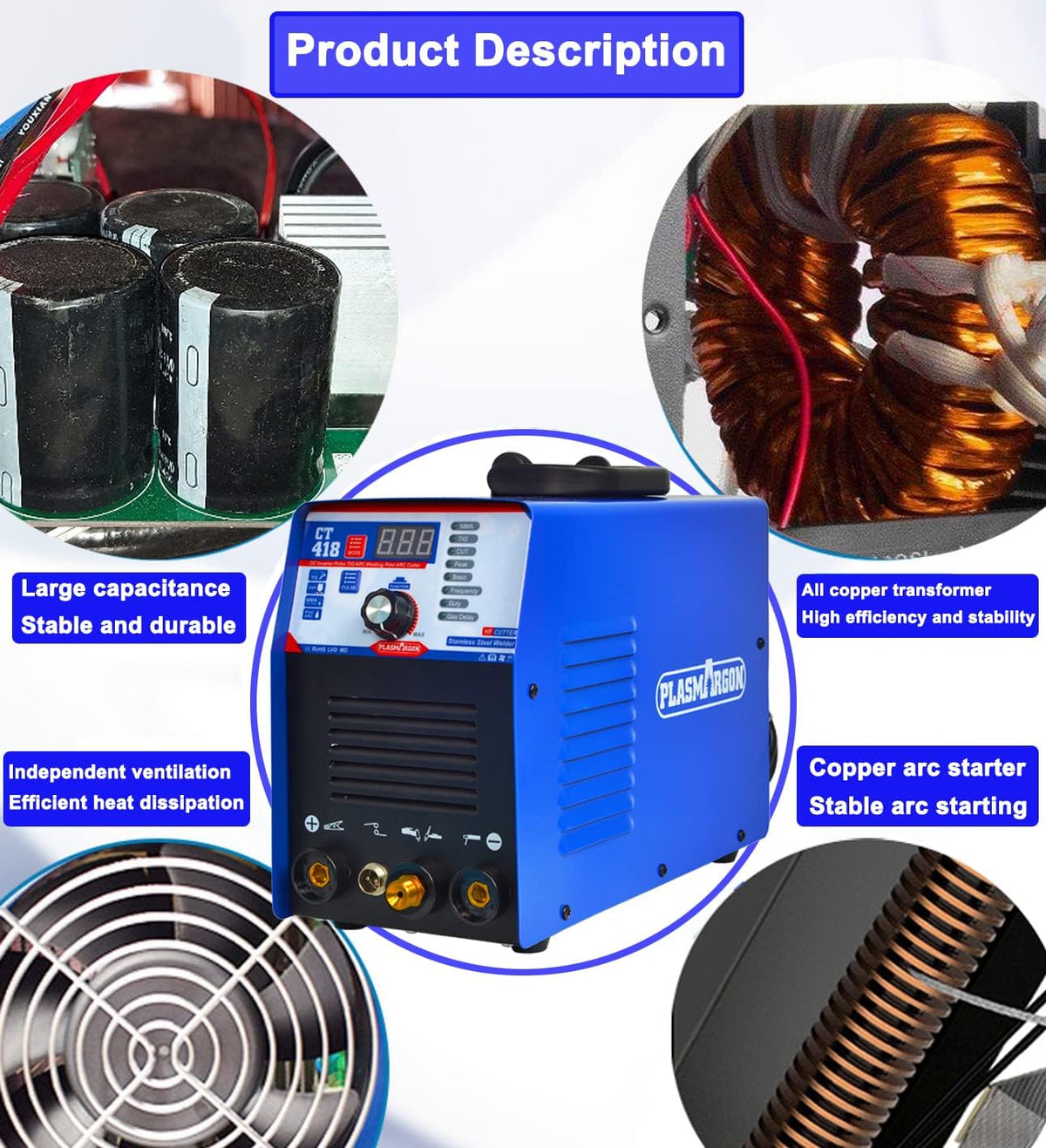 3 in 1 Plasma Cutter TIG Stick Welder, 180A Pulse TIG/Arc Welding, 40A Plasma Cutting, 110/220V Dual Voltage J801