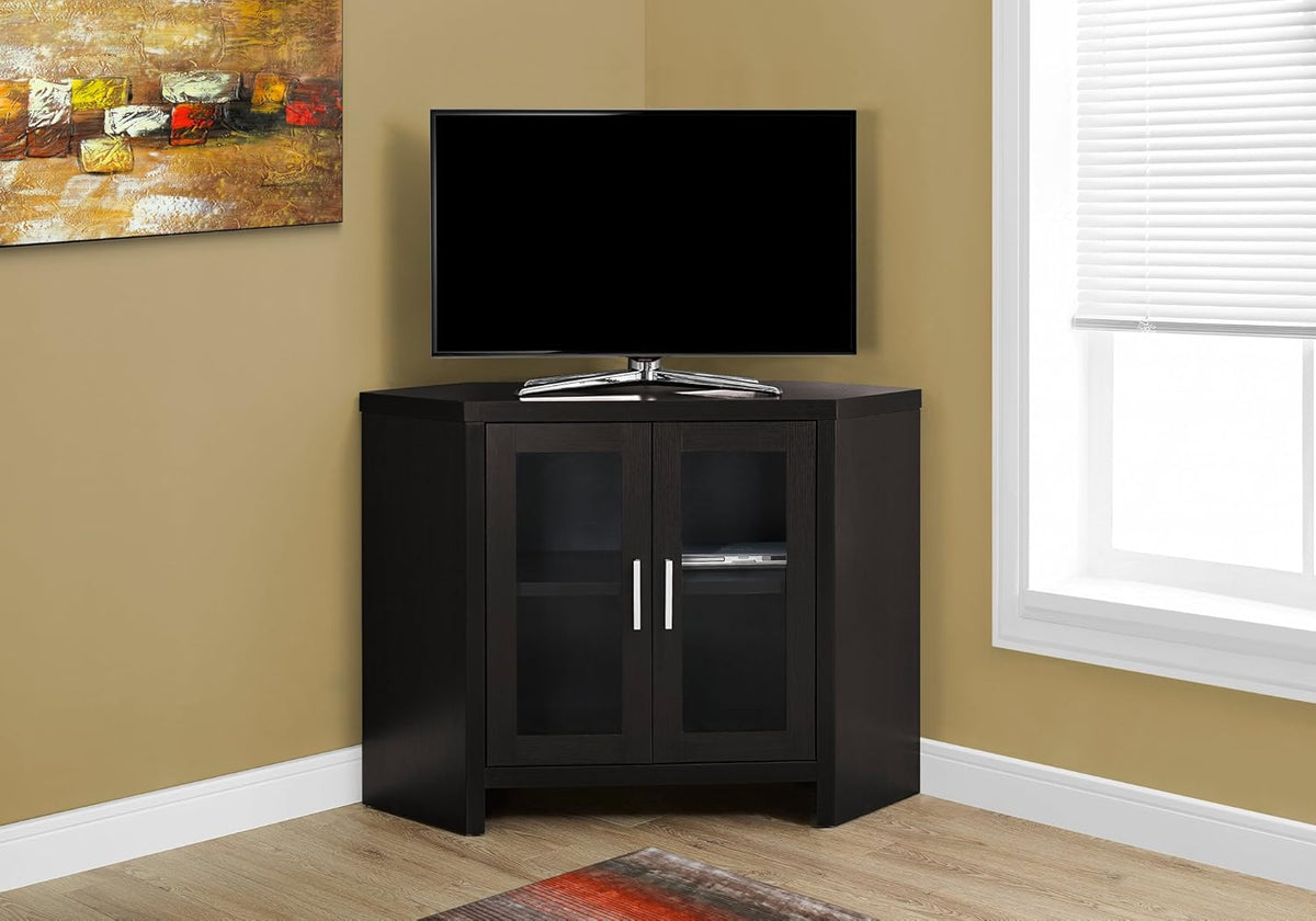 Cappuccino Corner TV Stand with Glass Doors, Brown C86897