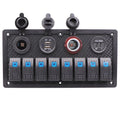 8 Gang Blue Backlit 12V Pre-wired Switch Panel with Dual USB Charger Digital Voltmeter Cigarette Lighter R905350