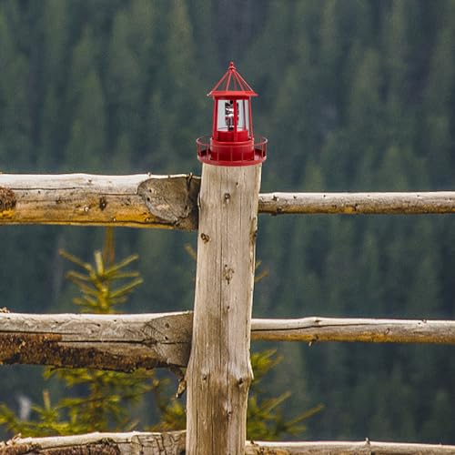 Red Solar Powered Rotating Lighthouse Lamp E95471