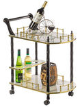 Gold Black and White Wood Serving Bar Cart with 2 Tier Shelves and Rolling Wheels V9297