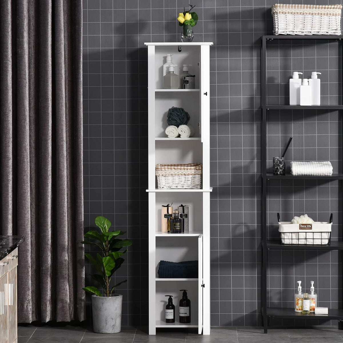 White Freestanding Bathroom Storage Cabinet with 2 Cupboards G7994