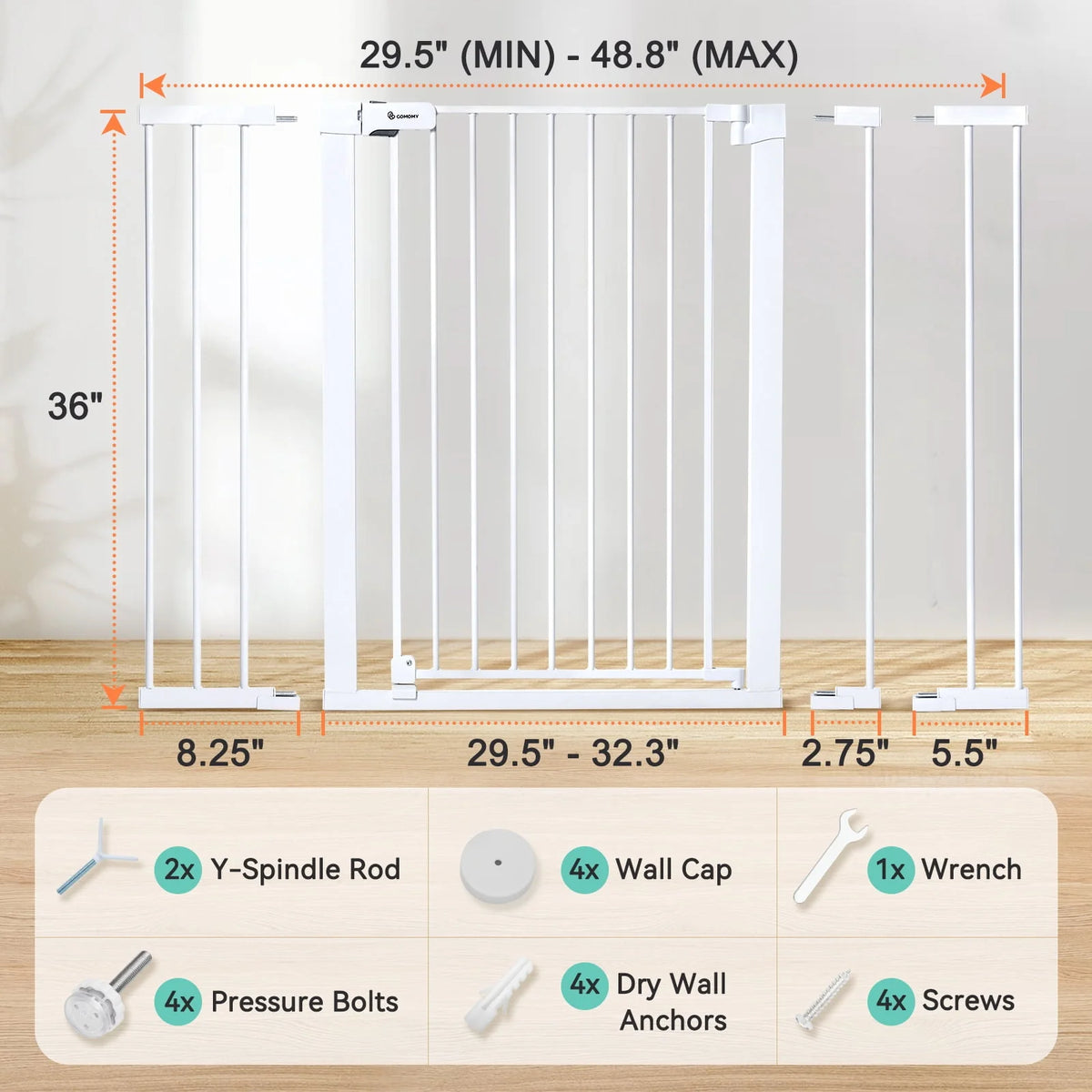 36'' Extra Tall 29.5-48.8'' Wide Baby Gate O6494