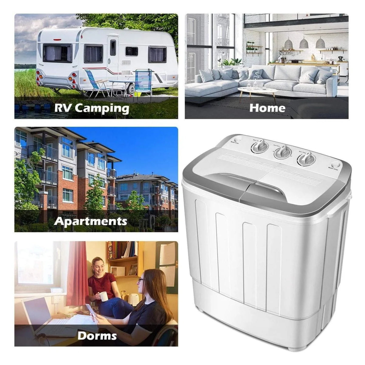 Compact Mini Washer Machine with 8 lbs Washing and 5 lbs Spin Dryer W330