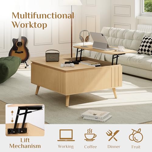Round Storage Coffee Table with Sliding Cabinet Door, Walnut B911