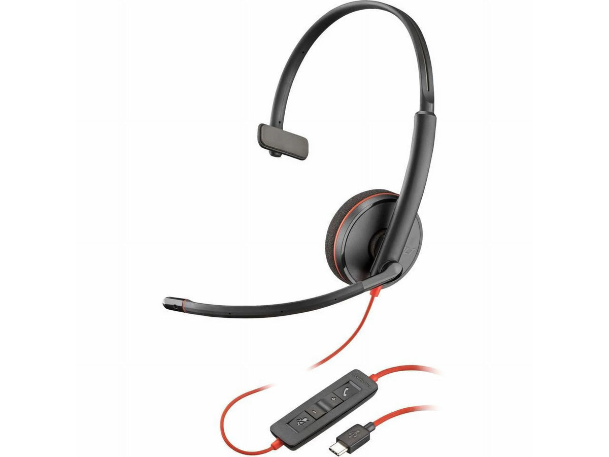 Black USB-C Wired On-ear Monaural Headset with Noise Cancelling Microphone I416