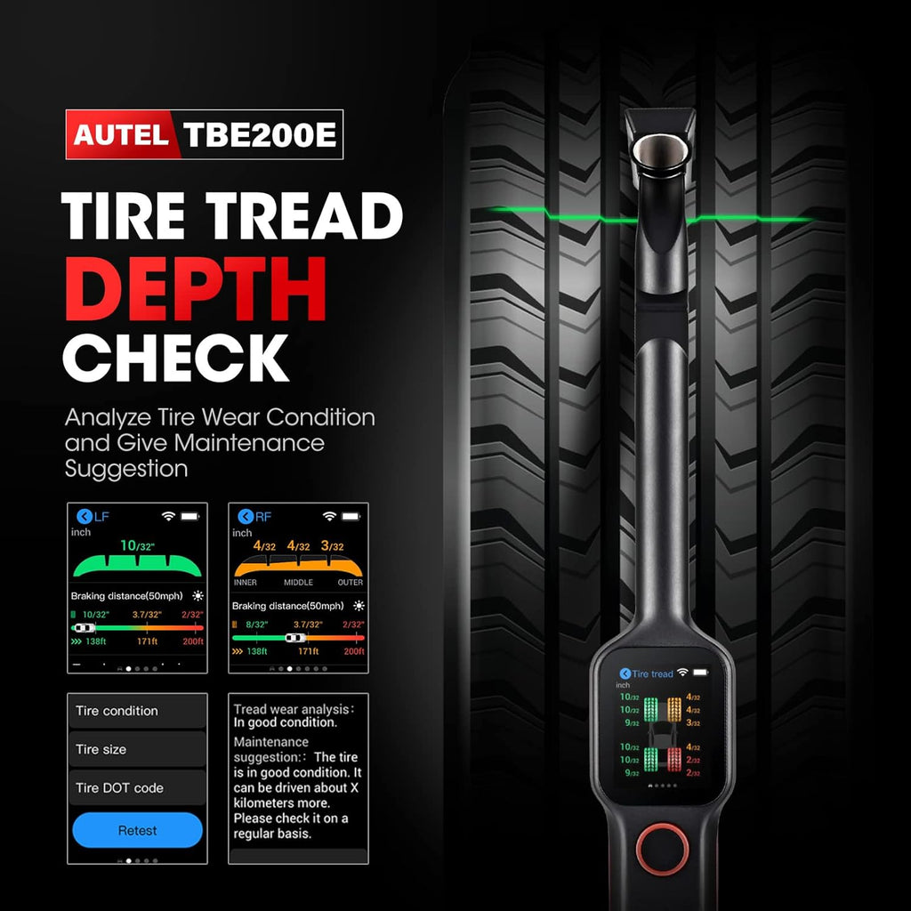 Tire Tread Depth Scan Tool Brake Disc Wear Scanner with 1.65” AMOLED Touchscreen Dual Cameras DOT Scan M6477