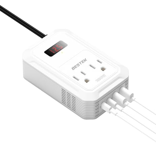200W Car Power Inverter DC 12V to 110V AC Converter with 2 USB-C and 2 USB-QC LCD Screen Dual AC Adapter B630192