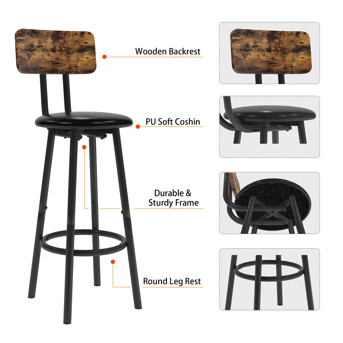 5 Piece Bar Height Dining Table Set with Upholstered Stools D191090