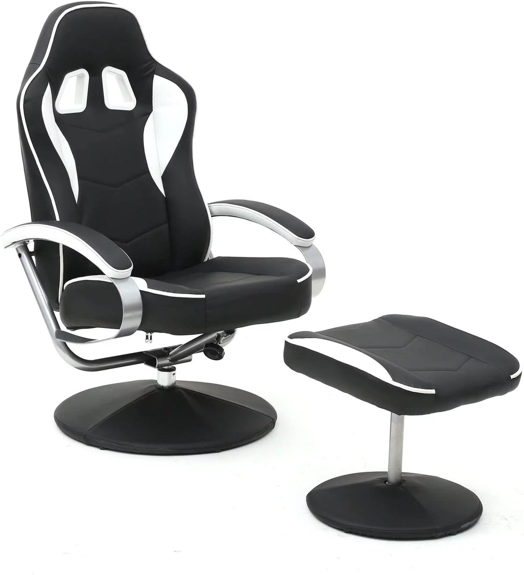 Black PU Racing Recliner Chair Set with Ottoman R506