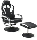 Black PU Racing Recliner Chair Set with Ottoman R506