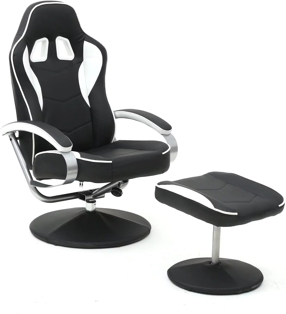 Black PU Racing Recliner Chair Set with Ottoman R506