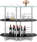 3-Tier Glass Liquor Bar Cabinet with Tempered Glass Counter Top Y75753