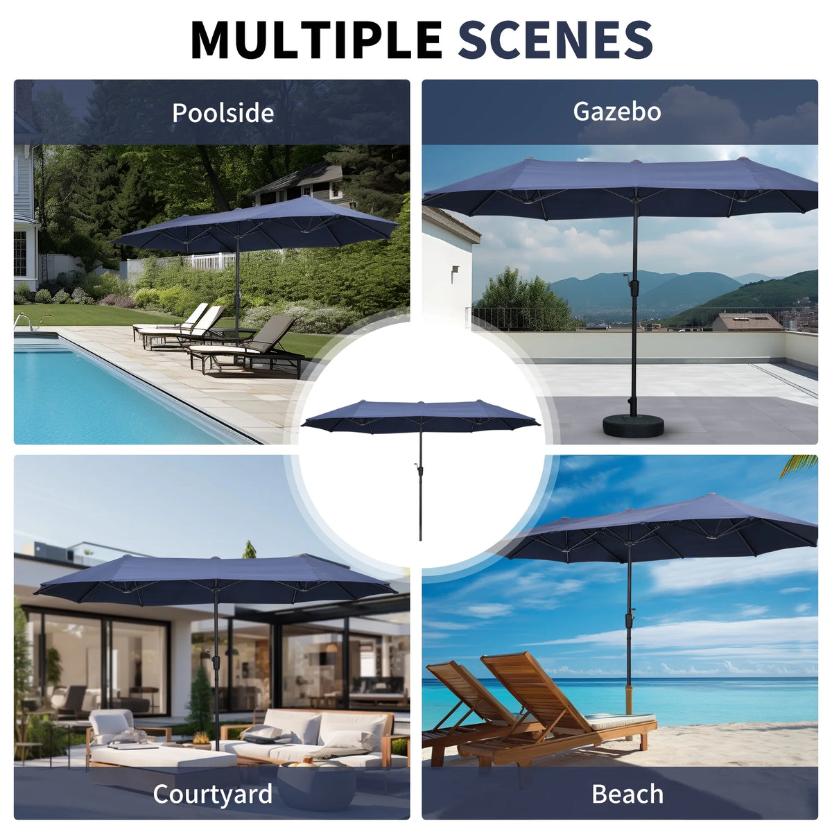 13 FT Patio Umbrella with Easy Crank, Dark Blue N485